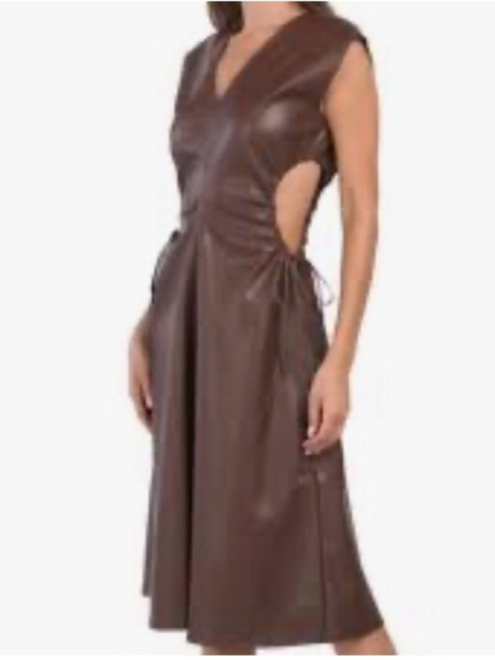 NWT. 7 For All Mankind Chocolate Brown Faux Leather Midi Dress Size Large